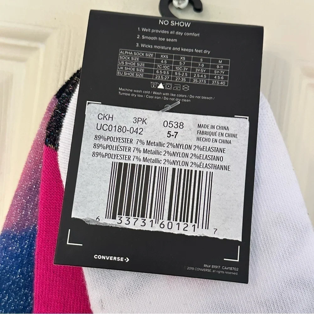 NWT Converse Glitter No Show Socks Pack of Three